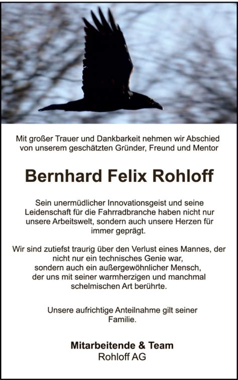 Traueranzeigen Von Bernhard Felix Rohloff Trauer Hna De