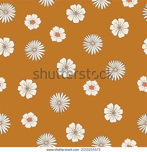 Groovy Retro Boho Flower Seamless Pattern Stock Vector Royalty Free