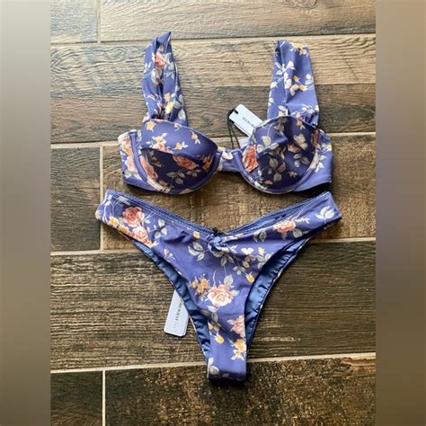 Weworewhat Swim Nwt Weworewhat Picot Floral Toile Dusk Blue Bikini