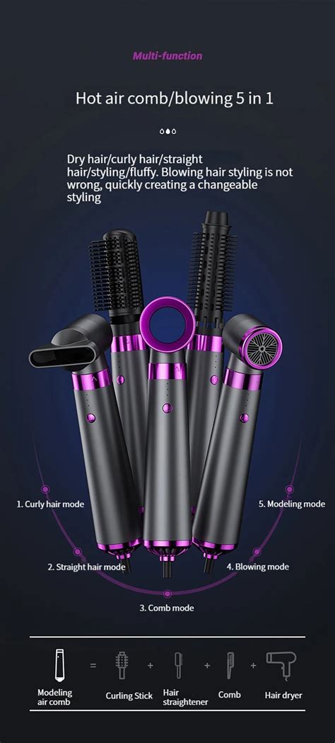 Hair Dryer In Hot Air Comb Function Professional Electric Hair Brush Multifunction Salon