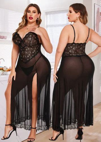 Polyester Plus Size Women Sexy Nightdress Maxi Lingerie Lace Babydoll Black At Rs Piece In