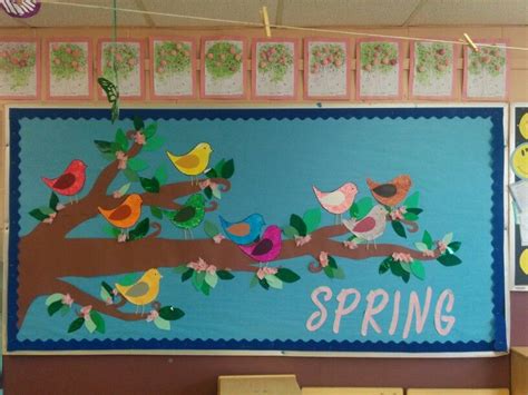 Spring Bird And Cherry Blossom Bulletin Board Preschool Preschool Crafts Preschool Bulletin