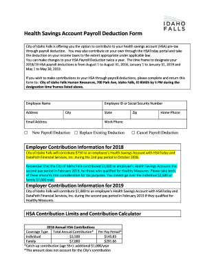 Fillable Online Health Savings Account Payroll Deduction Form City Of