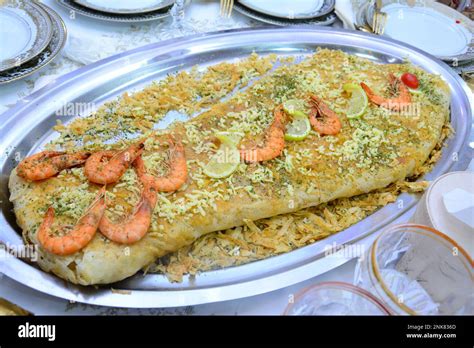 Moroccan Pastilla Or Bastila With Seafood Shrimp And Calmari Stock