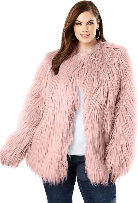 Roamans Womens Plus Size Faux Fur Jacket Shaggy Coat 30 32 Soft