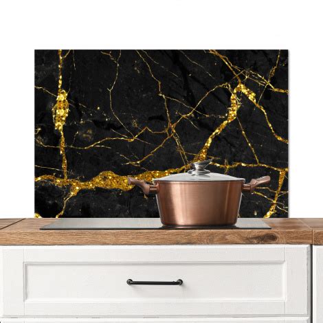 Spatscherm Keuken Marmer Goud Zwart Marmerlook Luxe Glitter