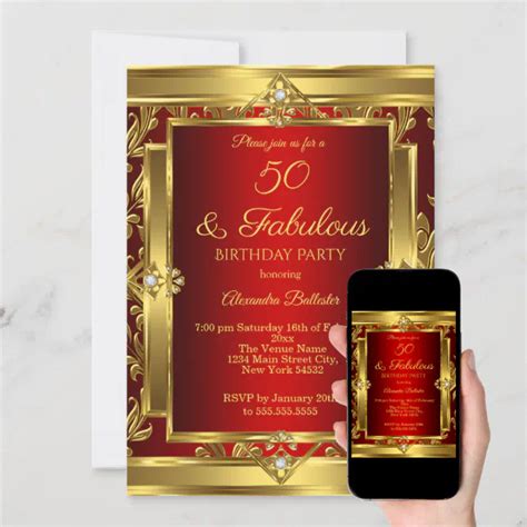 Fabulous Red Gold Damask Birthday Party Invitation Zazzle