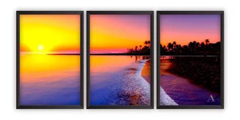 Quadro Decorativo Praia Sunset Por Do Sol Palmeira Vidro Parcelamento