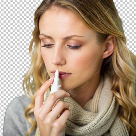 Cute woman nursing nasal cold or allergy Treating common cold or