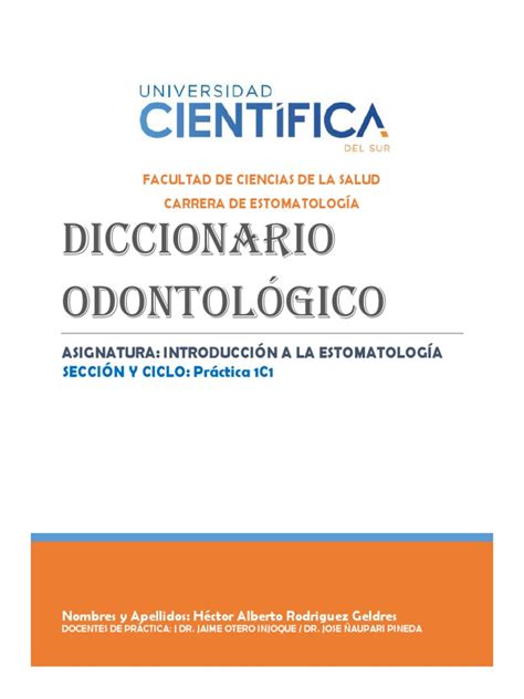 Diccionario Odontológico Con Definiciones De Términos Médicos