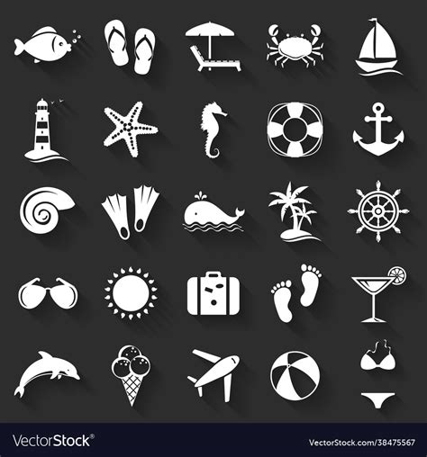 Set Flat Beach Icons Royalty Free Vector Image