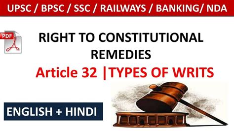 Article 32 Types Of Writs Fundamental Right Indian Polity