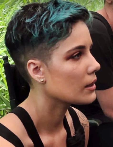 Halsey Straight Dark Brown Peek A Boo Highlights Pixie Cut Undercut