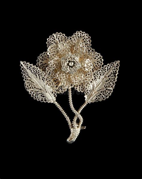 Vintage Filigree Silver Brooch Flower Stock Image Image Of Wear