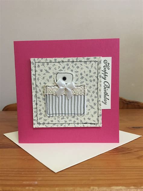 Handmade Sewn Birthday Card Made Using Coordinating Fabrics And A Bow