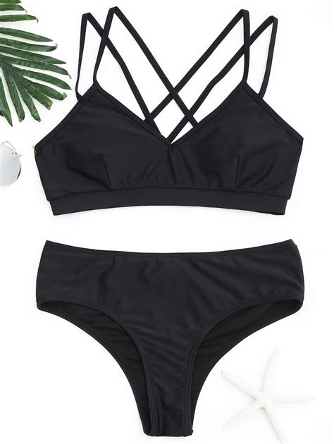 Criss Cross Strappy Bikini Set BLACK Bikinis S ZAFUL Bikinis