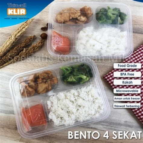 Jual Thinwall Klir Bento 4 Sekat Bento Sekat 4 Kotak Makanan Isi