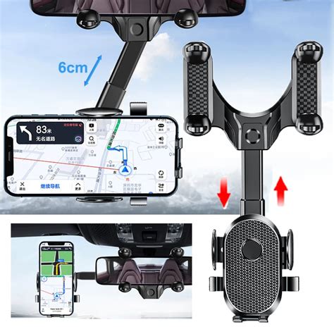 Soporte de teléfono para coche retráctil giratorio de 360 espejo