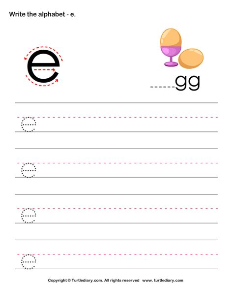 Lowercase Alphabet Writing Practice E Turtle Diary Worksheet