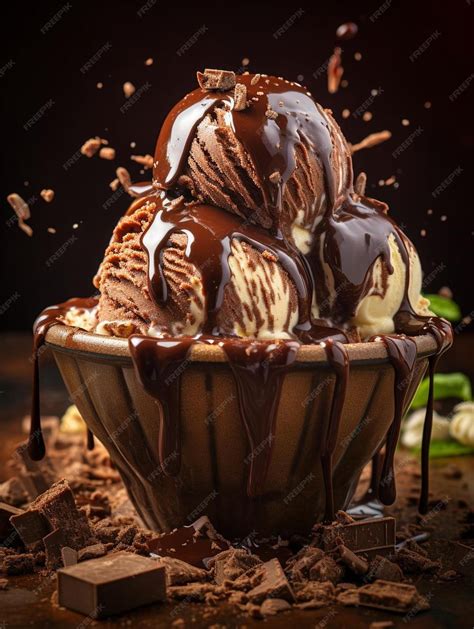 Premium AI Image | a chocolate ice cream cone with chocolate on top.