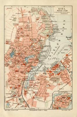 Kieler Hafen Historischer Stadtplan Karte Lithographie Ca Arc