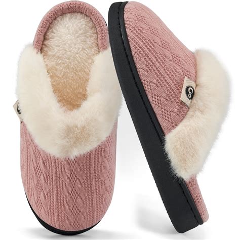 Ecetana Warm Knit House Slippers For Women Comfy Lined Slippers With