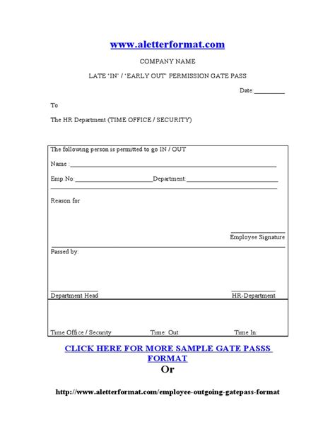 Employee Outgoing Gatepass Sample Format Pdf