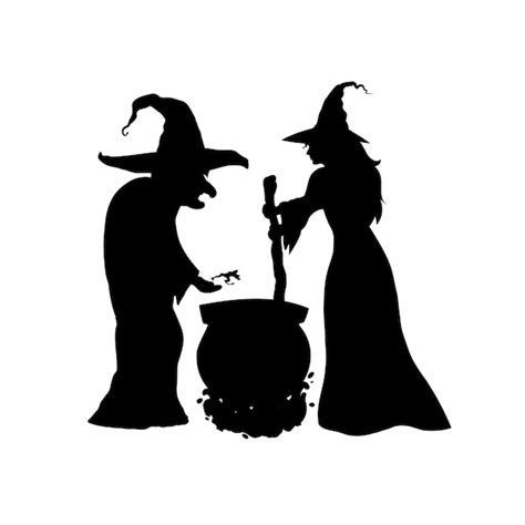 Premium Vector | Silhouette of Witches brew a magical potion in cauldron