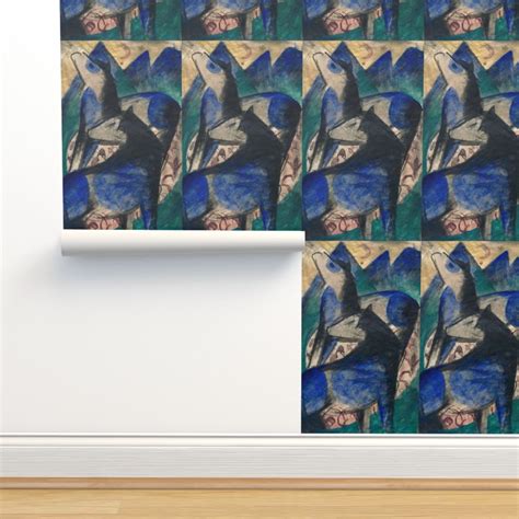 TWO BLUE HORSES - FRANZ MARC Wallpaper | Spoonflower