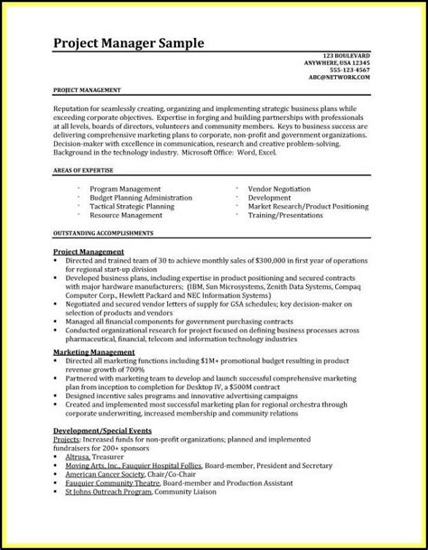 Resumes For Project Managers Template Resume Resume Examples