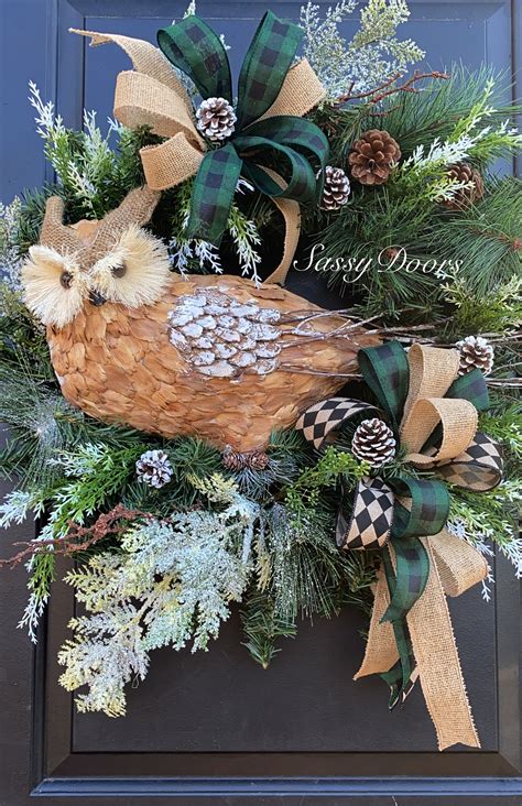 Woodland Wreath, Front Door Cabin Wreath, Pine Wreath, Owl Woodland ...