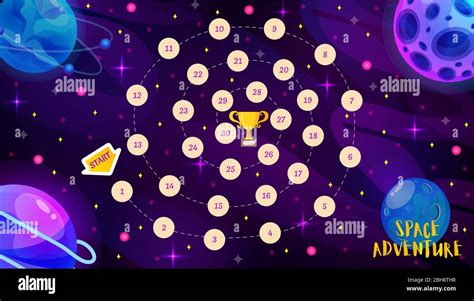 Graphic user interface for space adventure game. Template for children's board game. Vector ...