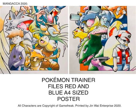 Pokémon Trainer File Red & Blue/green Set of 2 A4 Poster 5TH RERUN - Etsy