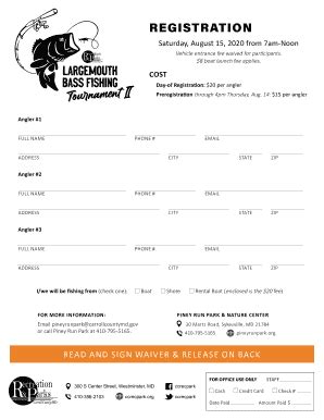 Fillable Online Largemouth Bass Fishing Tournament Ii Registration