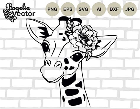 Giraffe With Flowers Svg Floral Animal Svg Giraffe Cut File Etsy