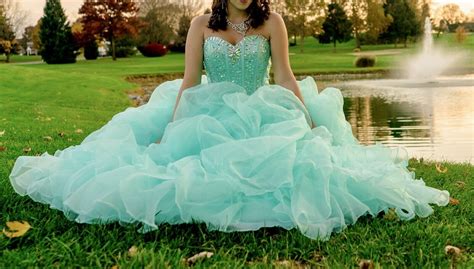 Aqua Blue Quinceanera Cocktail Party Dress Ballgown Gem