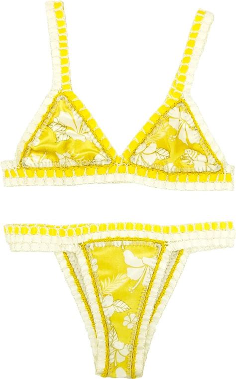 DACRWEKZ Crochet Sexy Swimwear Women Yellow Bikini Sexy Crochet Swimwear Piece String Micro