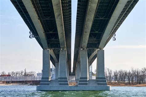 Concrete Bridge Bottom View In Rostov On Don City Over River Don