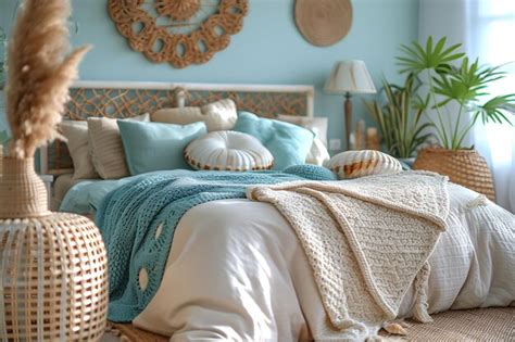 Premium Photo Interior Of Coastal Cottage Inspired Bedroom With Seashell Decorations W Decor