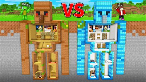 JJ S RICH Golem Vs Mikey S POOR Golem Underground Base Battle In