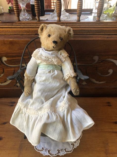 Antique Straw Stuffed Mohair Teddy Bear Circa 1910 With Button Eyes