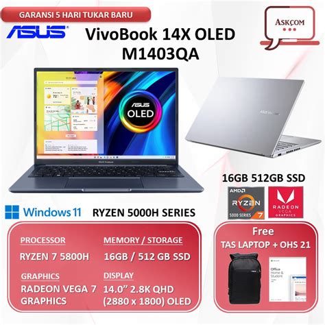 Jual Laptop Asus Vivobook X Oled M Qa Ryzen H Gb Gb Ssd