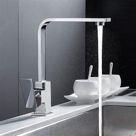 Chrome Square Kitchen Faucet Modern Sink Mono Bloc Single Lever Cold And Hot Brass Faucet Swivel