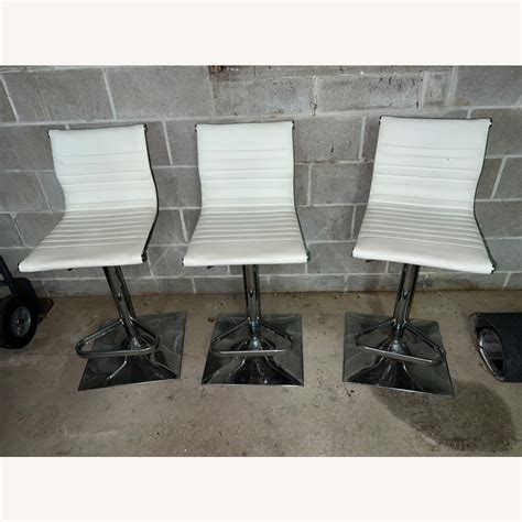 3 Modern White Leather Bar Stools - AptDeco