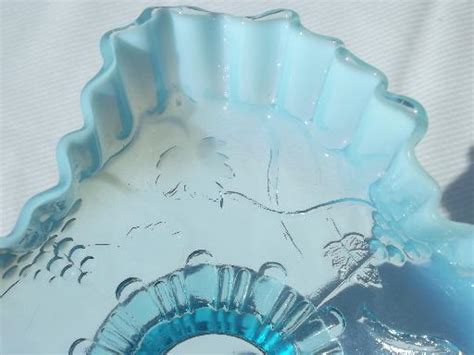 Vintage Blue Opalescent Glass Northwood Grapes Pattern Glass Bowl