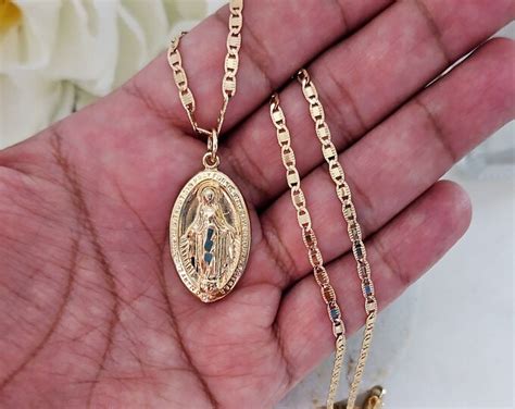 Gold Virgin Mary Necklace Miraculous Medal Necklace 14k Heavy Plated