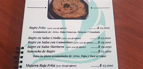 Carta del restaurante El Pez del Mar Bogotá