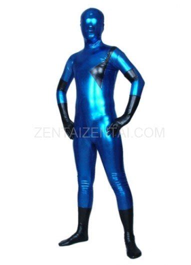 Blue And Black Shiny Metallic Unisex Morph Zentai Suit