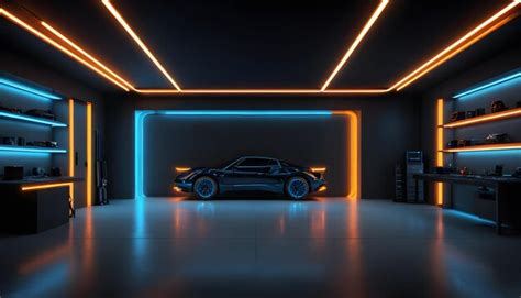 Neon Garage Interior with a Car | Premium AI-generated image