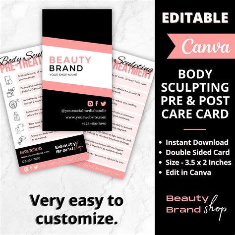 Editable Body Sculpting Pre And Post Care Cards Body Contouring Aftercare Card Body Sculpting